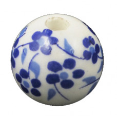Handmade Porcelain Beads - 12mm Blue Floral