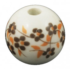 Handmade Porcelain Beads - 12mm Brown and Orange Floral