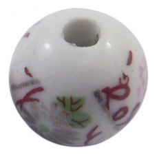 Handmade Porcelain Beads - 12mm pink and gold floral