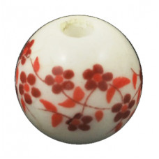 Handmade Porcelain Beads - 12mm Red Floral