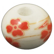 Handmade Porcelain Beads -  12mm red and gold Floral