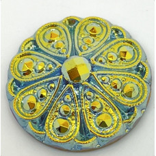 22.5mm Engraved Glass Filigree Floral Jet Golden Sahara