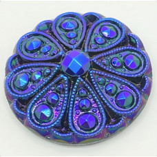 22.5mm Engraved Glass Filigree Floral Jet Glacier Blue