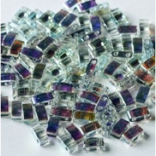 5 grams 5mm 2 hole Half Tila Beads Crystal Blue Rainbow TLH55025