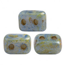 10 grams Ios 2 hole beads Opaque Blue/Green Spotted 02010 65325