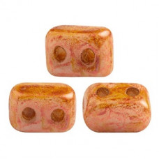 10 grams Ios 2 hole beads Opaque Salmon Spotted 02010 65324