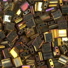 5 grams 5mm 2 hole Tila Beads Metallic Gold Iris 462