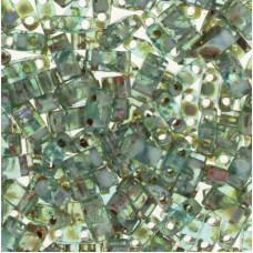 5 grams 5mm 2 hole Half Tila Beads Transparent Olivine Picasso TLH4506