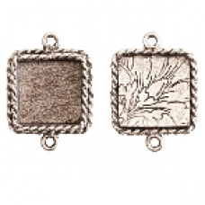 17x13mm .999 A Silver Plated Ornate Double Square Bezel 2 pack