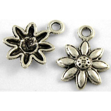 15mm Antique Silver Daisy Charm Number 1 Lead and Nickel Free