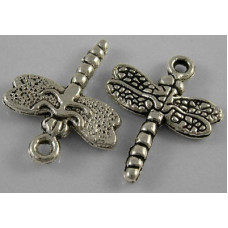 20mm Antique Silver Dragonfly 2 Lead and Nickel Free