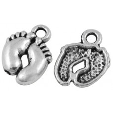 14mm Antique Silver Baby Feet Charm Lead and Nickel Free