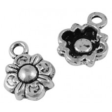 11mm Antique Silver Flower Charm Number 3 Lead and Nickel Free