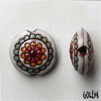 Golem Coral and Green Paisley Mandala Lentil Beads