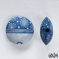 Golem White on Blue Flowers and Dots Lentil Beads