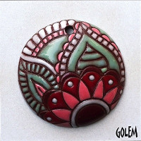 Golem Pink and Green Paisley Mandala pendant