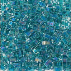5 grams 5mm 2 hole Half Tila Beads Transparent Teal AB TLH2458