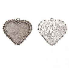 40x38mm .999 A Silver Plated Patera Ornate Heart Bezel