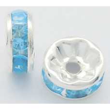 8 mm Rhinestone Spacers Silver/Light Blue 25 pack