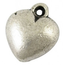 10mm Silver Colour Small Padded Heart Charm Lead and Nickel Free